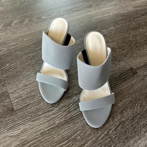 Emerson Fry Block Heel Mules Size US 7 Gray Canvas Double Strap Open Toe Sandals - Picture 13 of 13